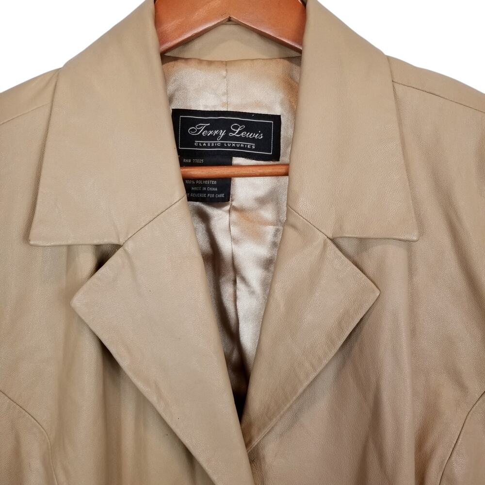 Terry Lewis Classic Luxuries Women's Vintage Leather Jacket Trench Coat Tan - Picture 5 of 10